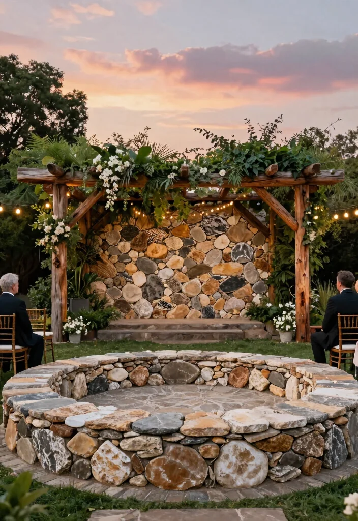 15 Stage Backdrop Wedding Ideas That Make a Statement - 7. Natural Stone and Wood Combination 1
