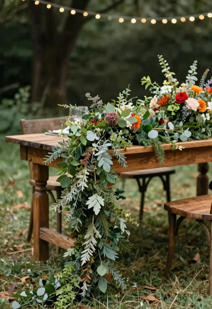 15 Summer Wedding Table Decor Ideas With Fresh Vibes - 13. Seasonal Foliage Garlands 1