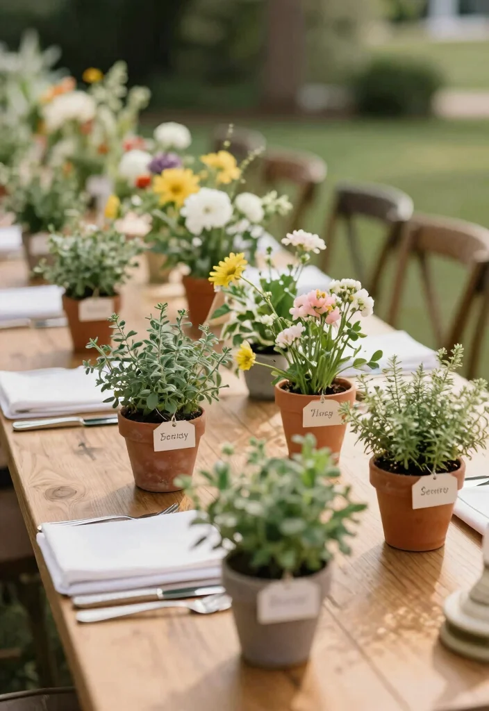 15 Summer Wedding Table Decor Ideas With Fresh Vibes - 14. Customizable Favor Plants 1