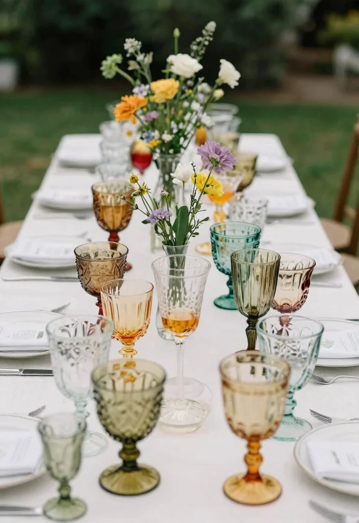 15 Summer Wedding Table Decor Ideas With Fresh Vibes - 5. Vintage Glassware 1