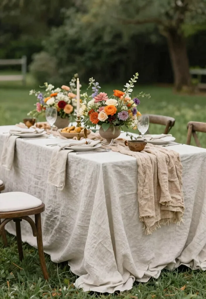 15 Summer Wedding Table Decor Ideas With Fresh Vibes - 8. Natural Fabrics 1