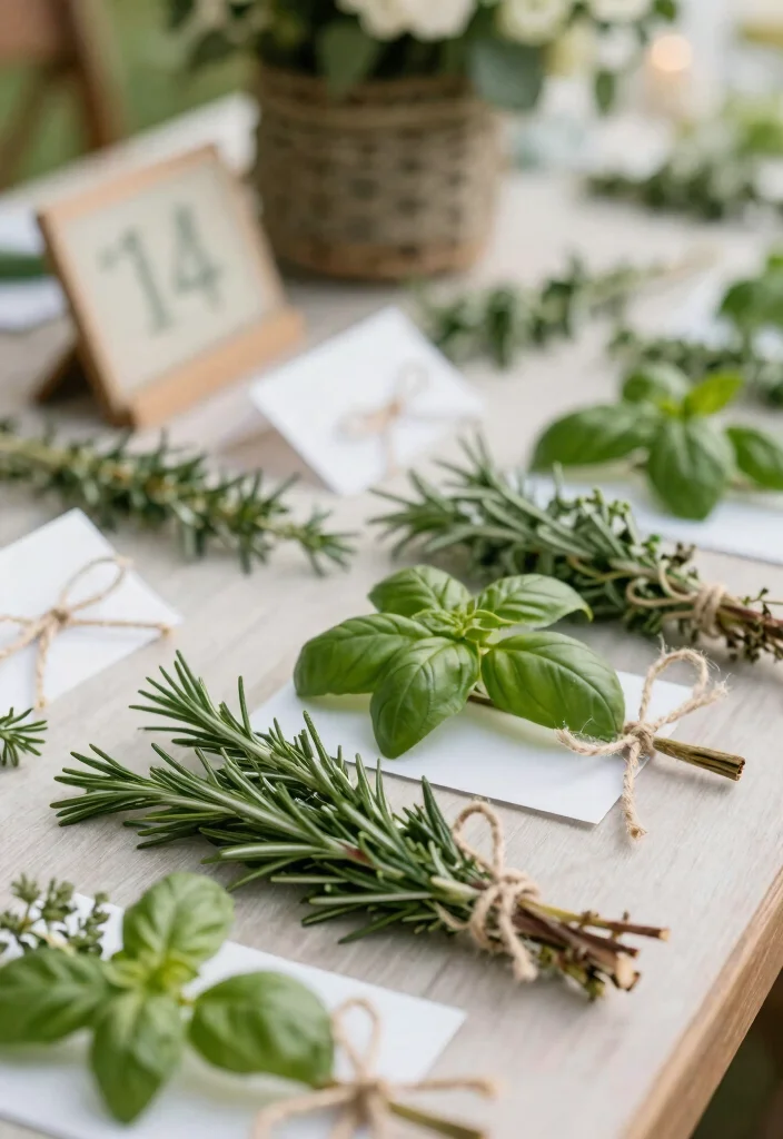 15 Summer Wedding Table Decor Ideas With Fresh Vibes - 9. Herb Place Cards 1