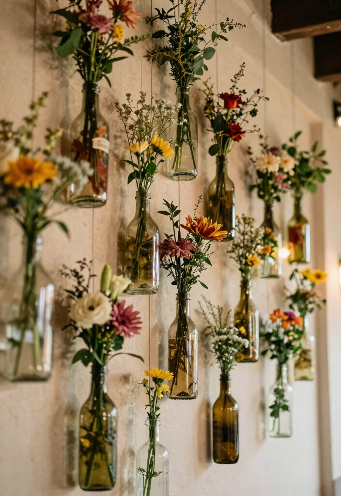 15 Wall Wedding Decorations Ideas That Transform Your Venue - 10. Upcycled Bottle Displays 1