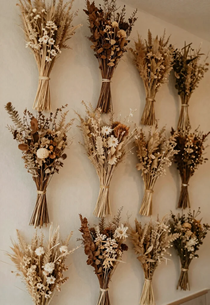 15 Wall Wedding Decorations Ideas That Transform Your Venue - 12. Dried Flower Arrangements 1