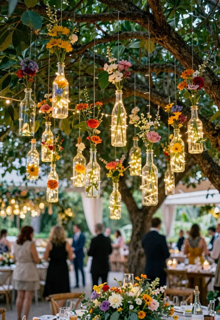 15 Wedding Hanging Decorations Ideas That Add Drama - 12. Upcycled Bottle Displays 1