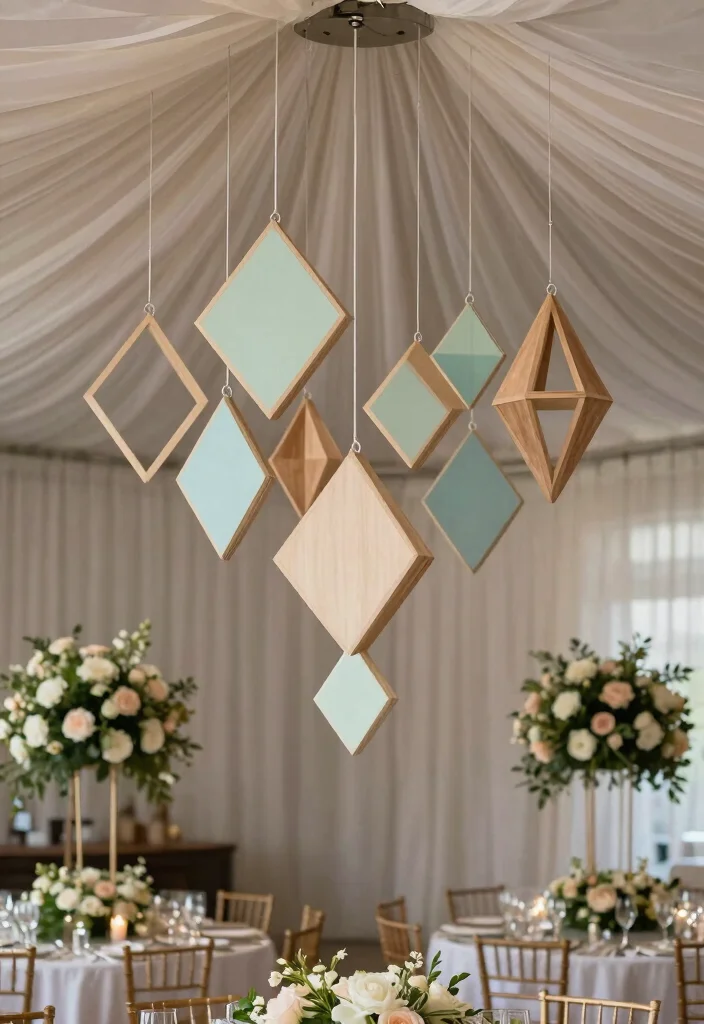 15 Wedding Hanging Decorations Ideas That Add Drama - 13. Geometric Hanging Decor 1
