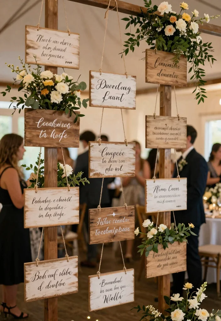 15 Wedding Hanging Decorations Ideas That Add Drama - 14. Personalized Hanging Signs 1