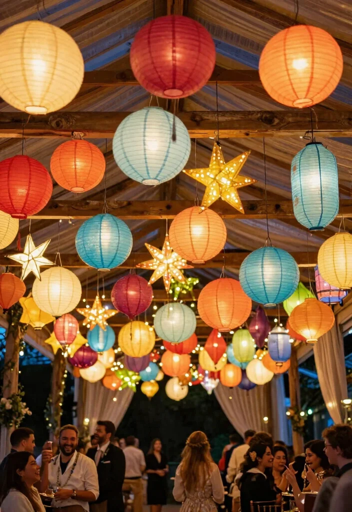 15 Wedding Hanging Decorations Ideas That Add Drama - 7. Paper Lanterns for a Colorful Pop 1