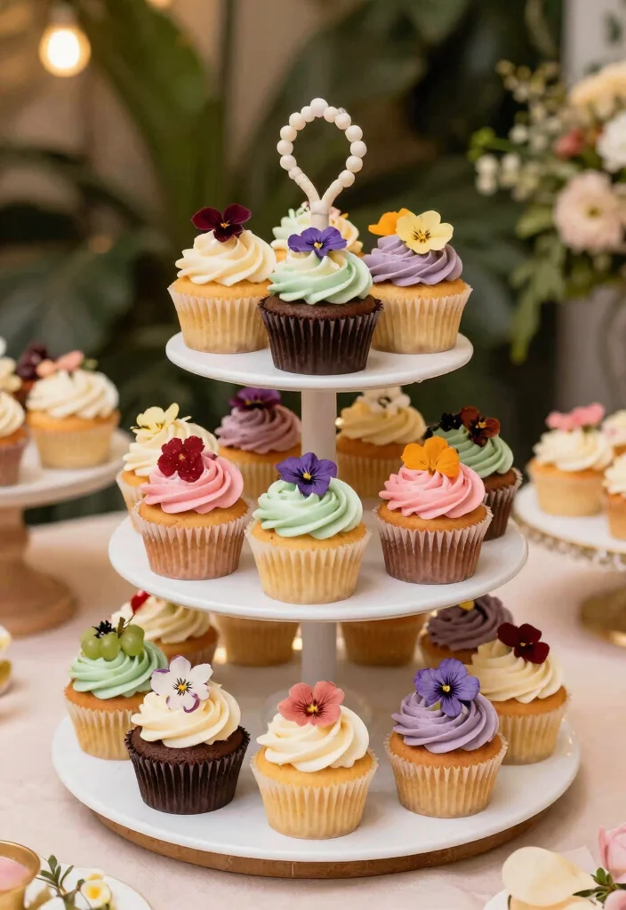 15 Wedding Treat Table Ideas That Look Deliciously Cute - 1. Charming Mini Cupcake Tower 1