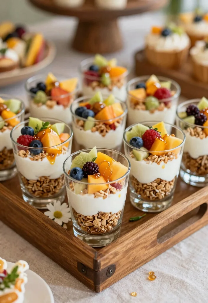 15 Wedding Treat Table Ideas That Look Deliciously Cute - 5. Elegant Layered Vegan Parfaits 1