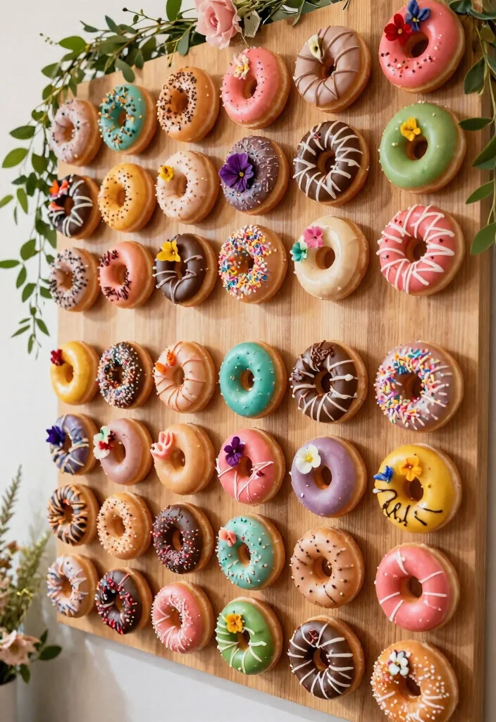 15 Wedding Treat Table Ideas That Look Deliciously Cute - 8. Sweet Vegan Doughnut Wall 1