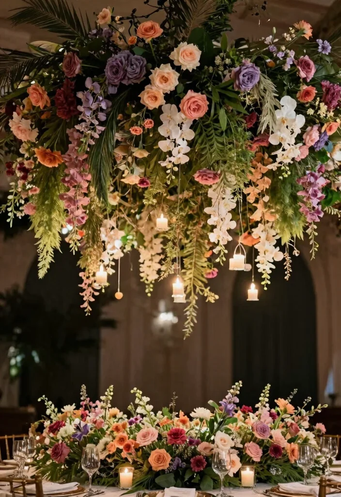 16 Head Table Decorations Wedding Ideas That Stand Out - 13. Hanging Floral Installations 1