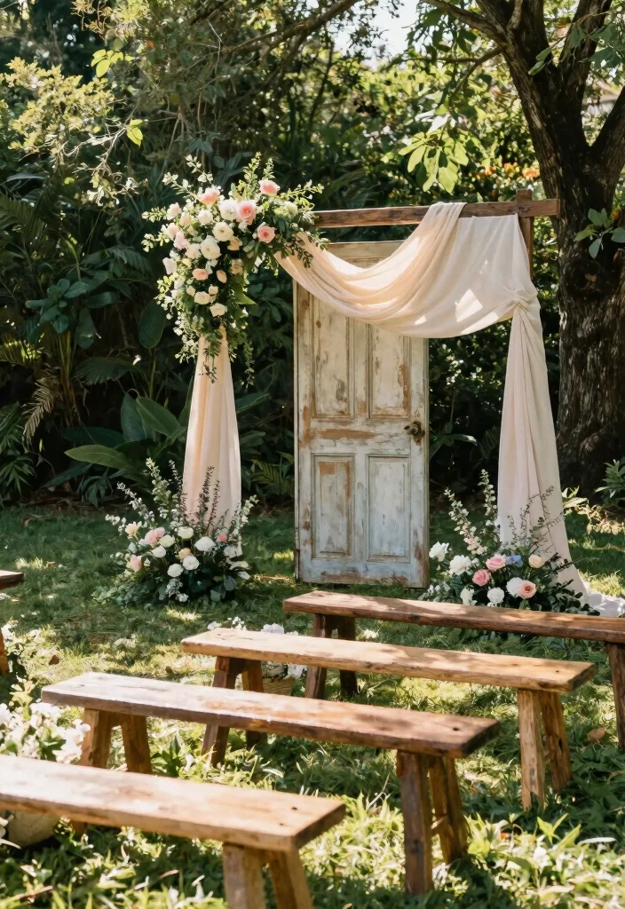 16 Home Wedding Decorations 2026 Trending Ideas That Feel Intimate & Beautiful - 3. Upcycled Furniture for Ceremony Setup 1