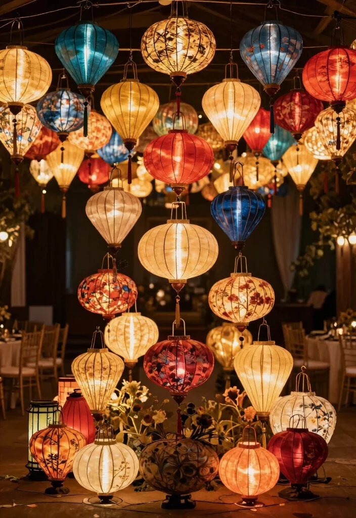 16 Indian Wedding Hall Decorations Ideas With Grand Style - 12. Colorful Lantern Arrangements 1