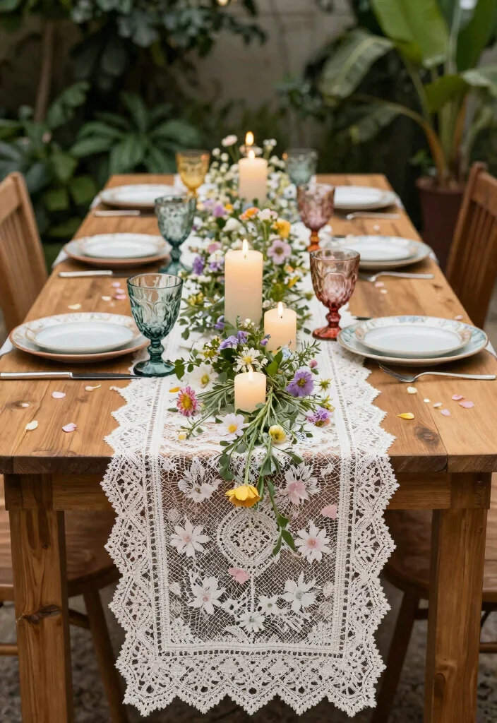 16 Long Table Wedding Decor Ideas That Feel Romantic - 1. Bohemian Table Runner 1