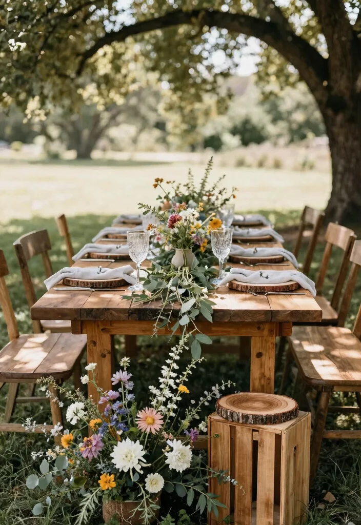 16 Long Table Wedding Decor Ideas That Feel Romantic - 2. Rustic Wooden Accents 1