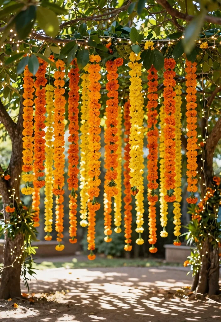 16 Outdoor Wedding Decorations Indian Ideas With Vibrant Charm - 1. Floral Canopy of Marigolds 1