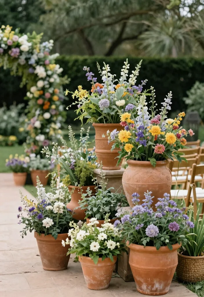 16 Outdoor Wedding Decorations Indian Ideas With Vibrant Charm - 14. Earthy Clay Pot Planters 1