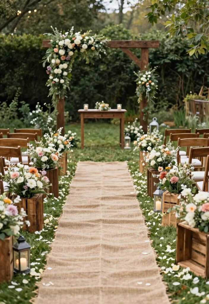 16 Outside Wedding Ceremony Decorations Ideas With Natural Beauty - 11. Rustic Aisle Decor 1