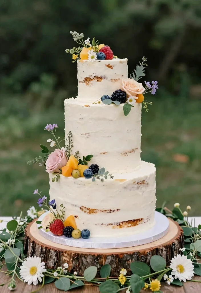 16 Outside Wedding Ceremony Decorations Ideas With Natural Beauty - 15. Eco-Friendly Cake Display 1