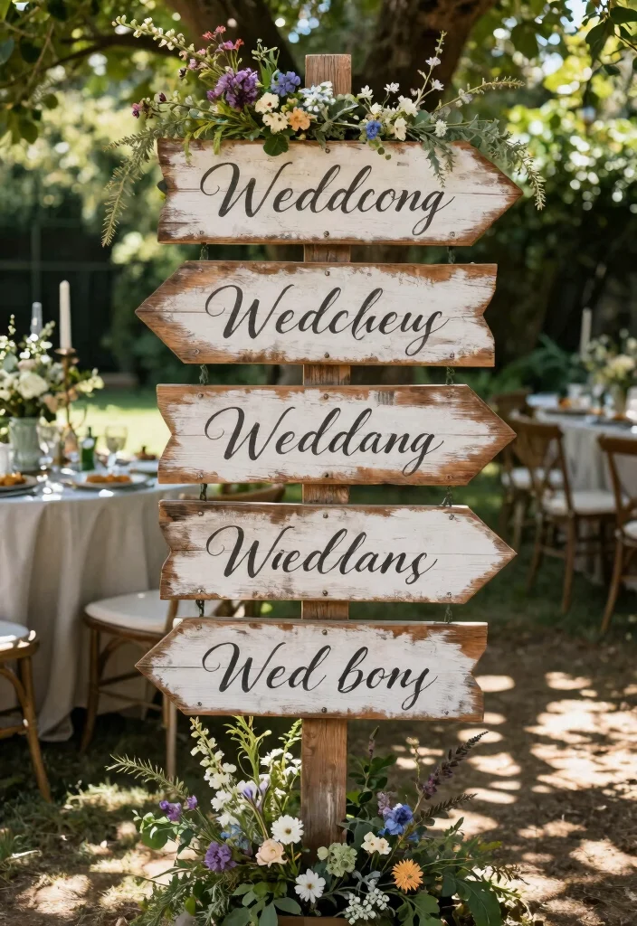 16 Outside Wedding Ceremony Decorations Ideas With Natural Beauty - 5. Recycled Wooden Signage 1