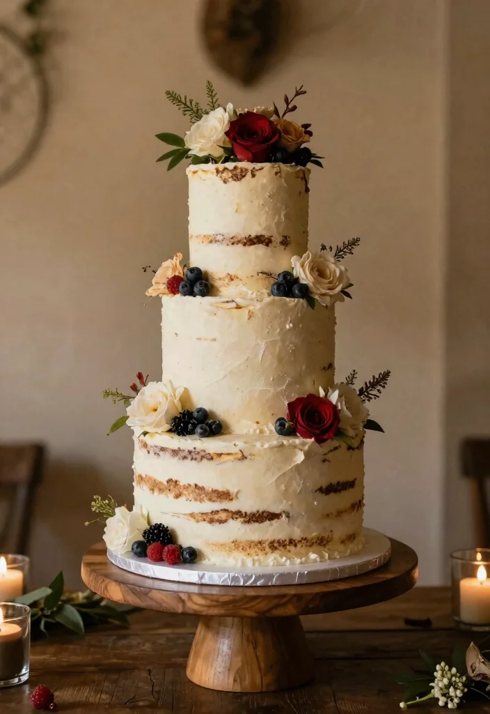 16 Rustic Wedding Dessert Table Ideas With Cozy Charm - 16. Rustic Wedding Cake Table 1