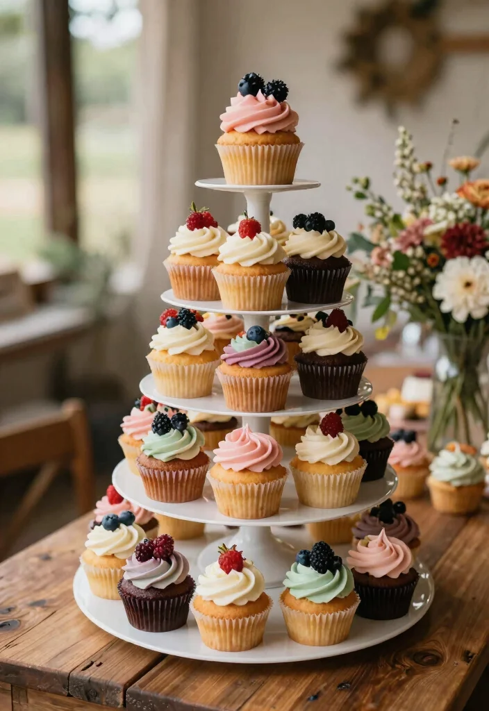 16 Rustic Wedding Dessert Table Ideas With Cozy Charm - 3. Charming Cupcake Towers 1