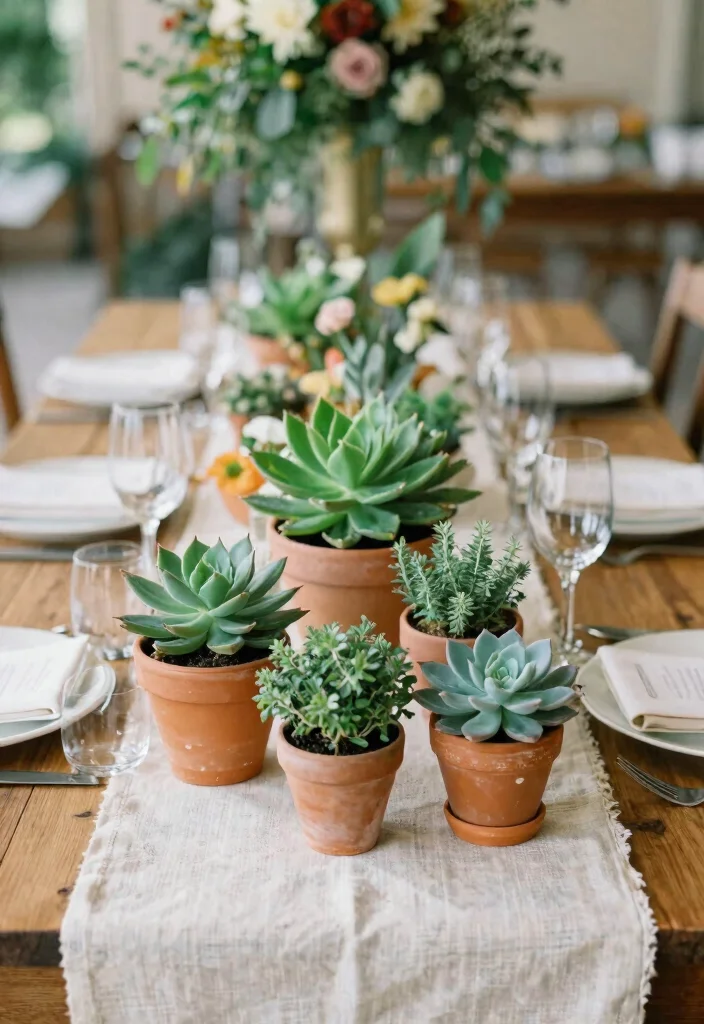 16 Simple Wedding Reception Decorations Ideas That Still Wow - 1. Potted Plant Centerpieces 1