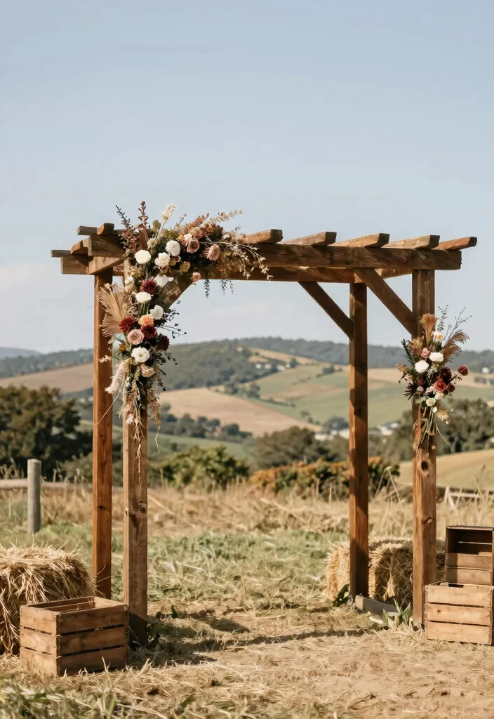 16 Wedding Arbor Decorations Ideas With Dreamy Florals - 14. Farmhouse Style Arbor 1