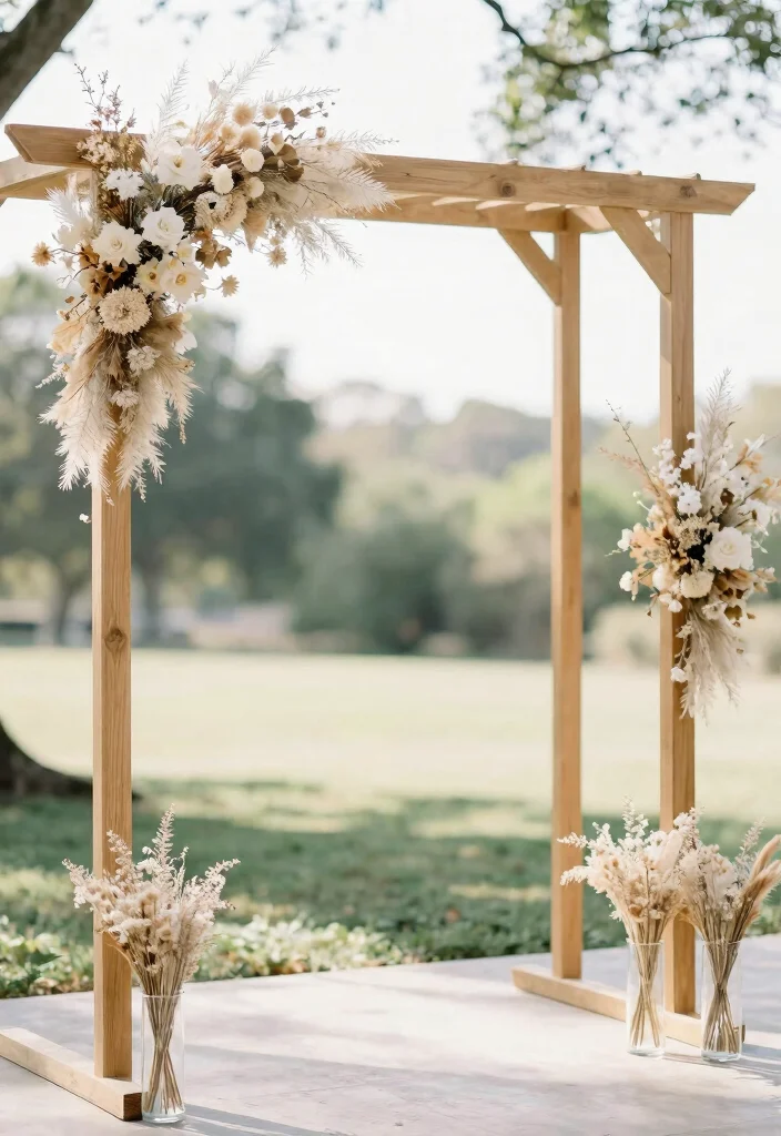 16 Wedding Arbor Decorations Ideas With Dreamy Florals - 4. Minimalist Dried Florals 1