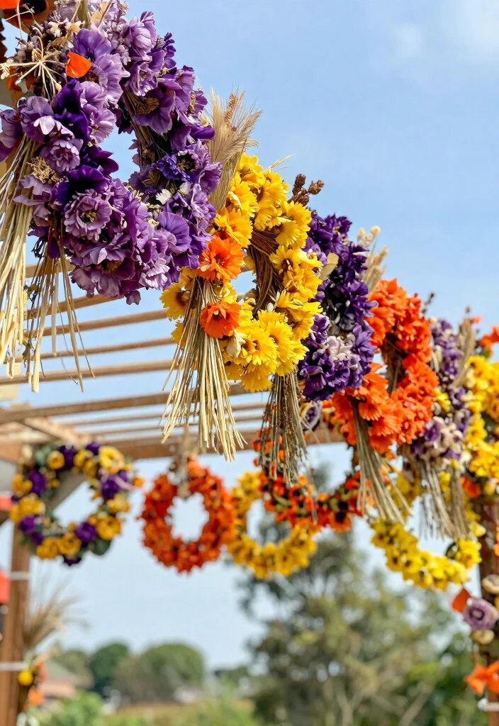 16 Wedding Arbor Decorations Ideas With Dreamy Florals - 8. Colorful Dried Flower Wreath 1