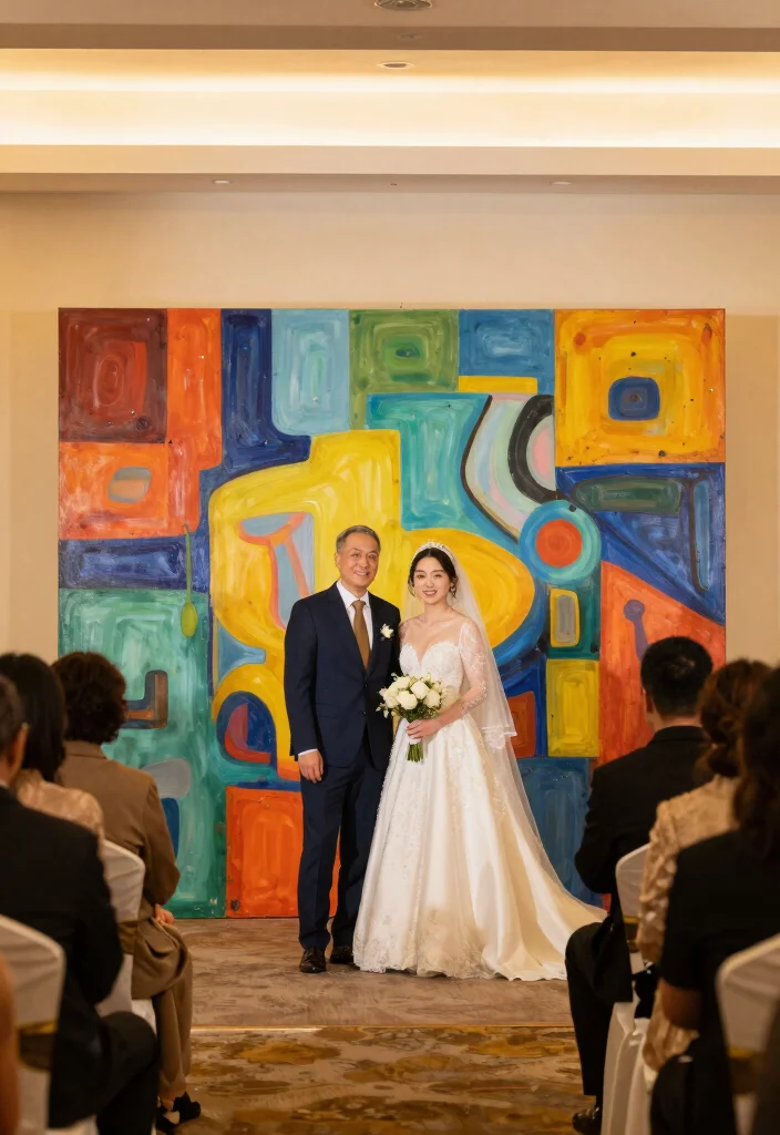 16 Wedding Backdrop Design Indoor Ideas That Wow Guests - 15. Canvas and Paint Backdrop 1