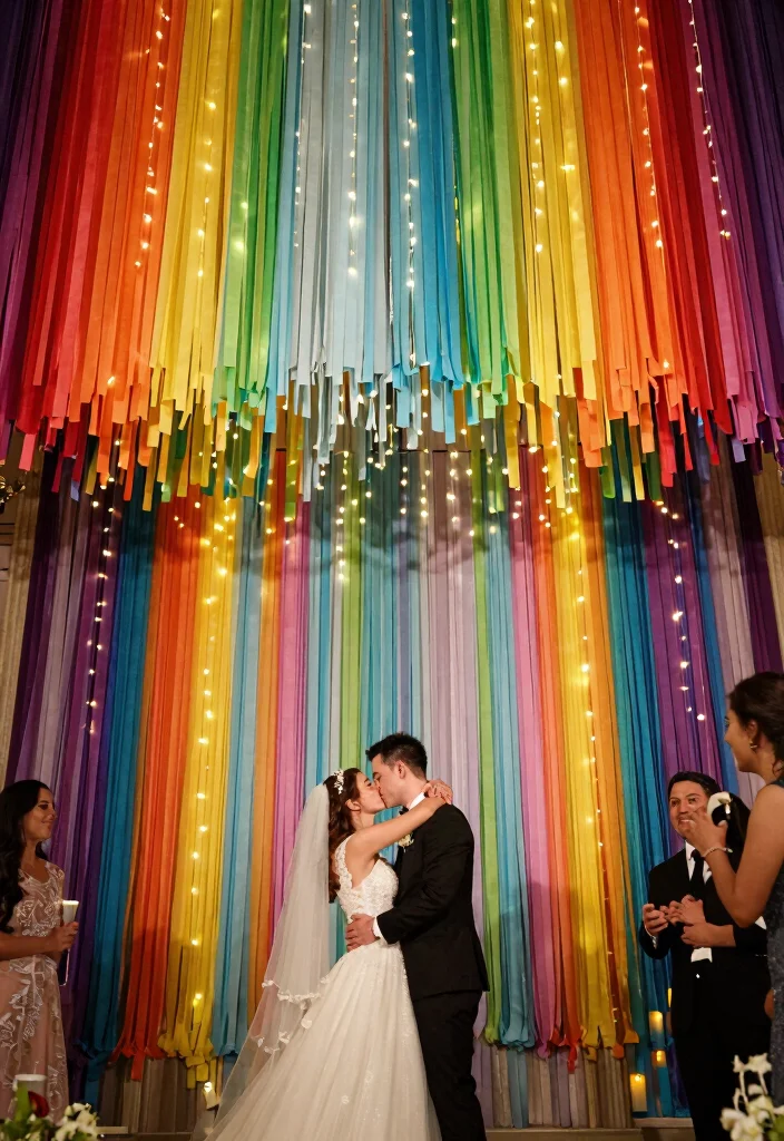 16 Wedding Backdrop Design Indoor Ideas That Wow Guests - 8. Recycled Paper Streamers 1