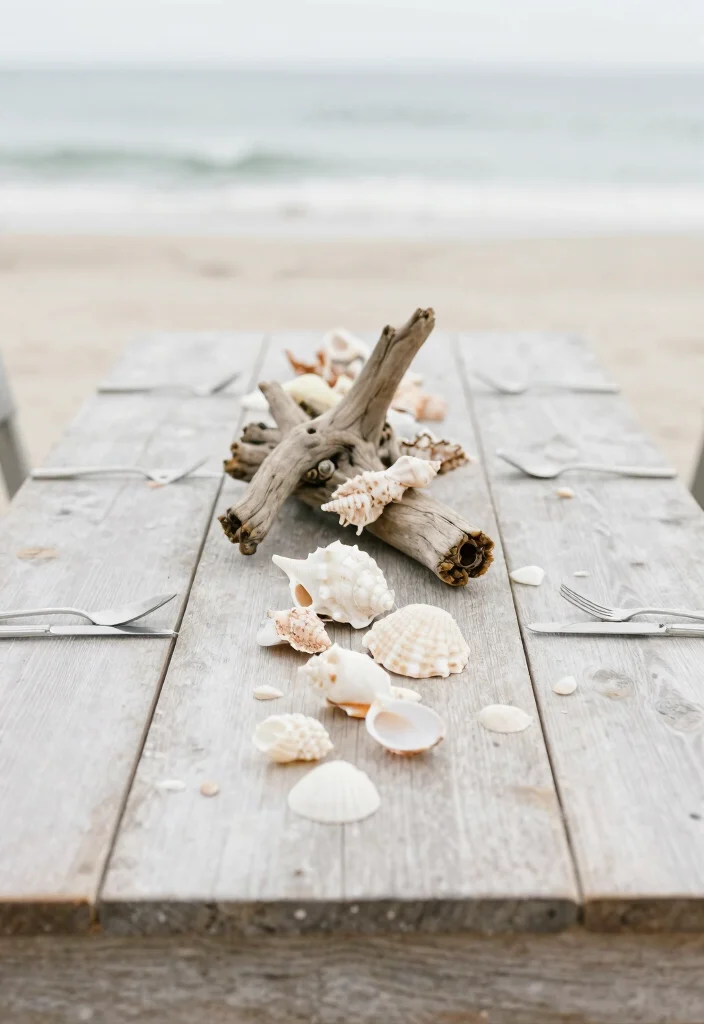 16 Wedding Backdrop Reception Head Table Ideas That Shine - 14. Coastal Rustic with Seashells 1