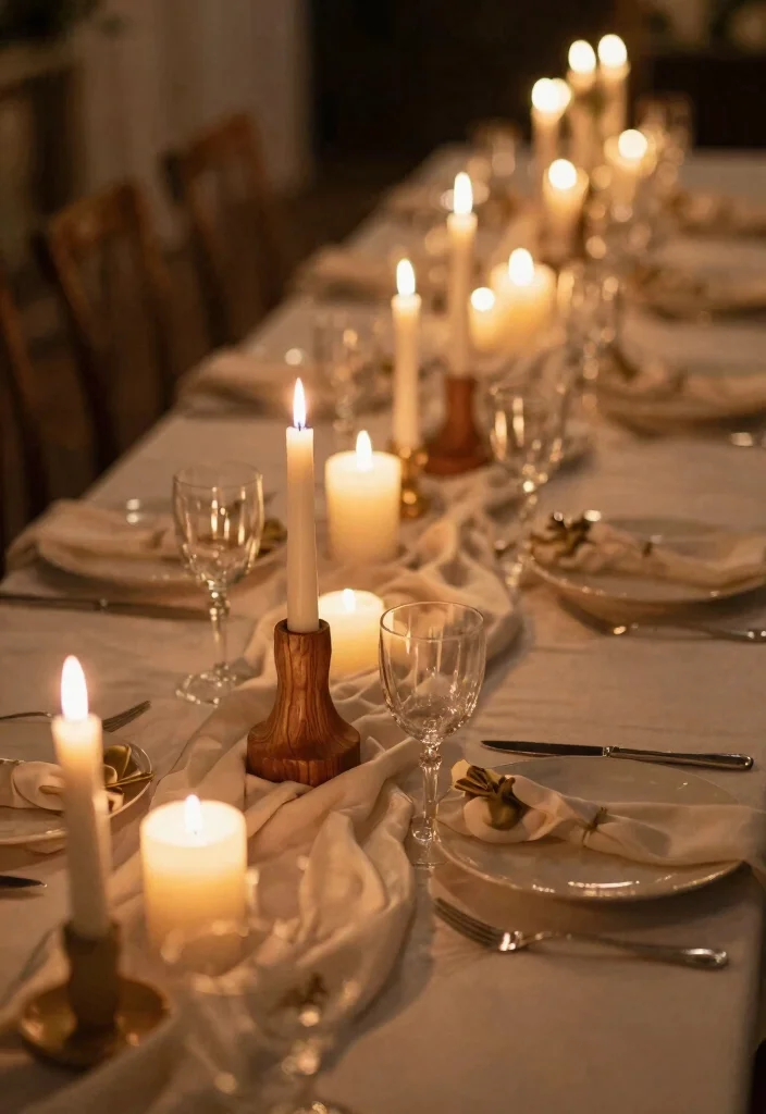 16 Wedding Backdrop Reception Head Table Ideas That Shine - 15. Romantic Candles and Soft Fabrics 1