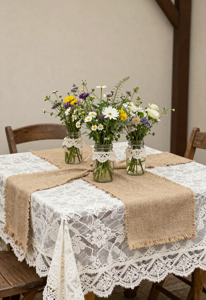 16 Wedding Backdrop Reception Head Table Ideas That Shine - 2. Vintage Lace and Burlap 1