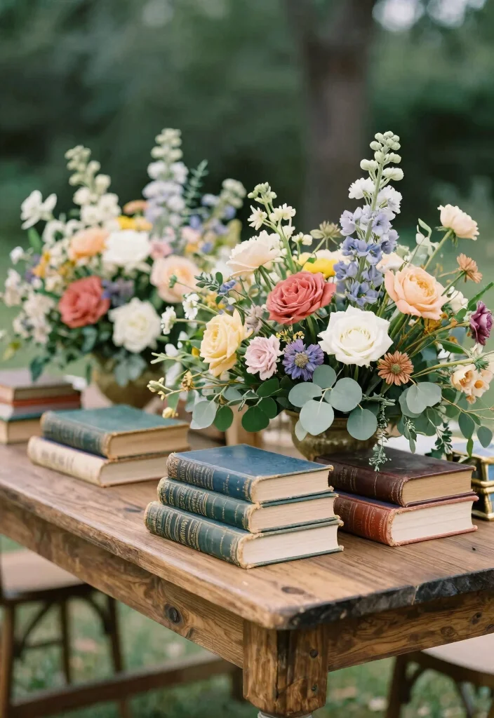 16 Wedding Backdrop Reception Head Table Ideas That Shine - 6. Rustic Charm with Vintage Books 1