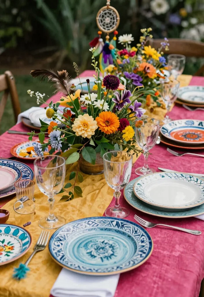 16 Wedding Backdrop Reception Head Table Ideas That Shine - 9. Colorful Bohemian Flair 1