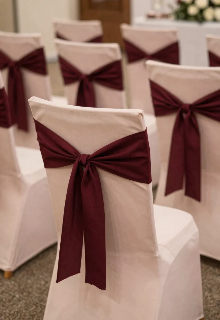 16 Wedding Decorations Burgundy Ideas With Rich Romance - 11. Burgundy Chair Sashes and Linens 1