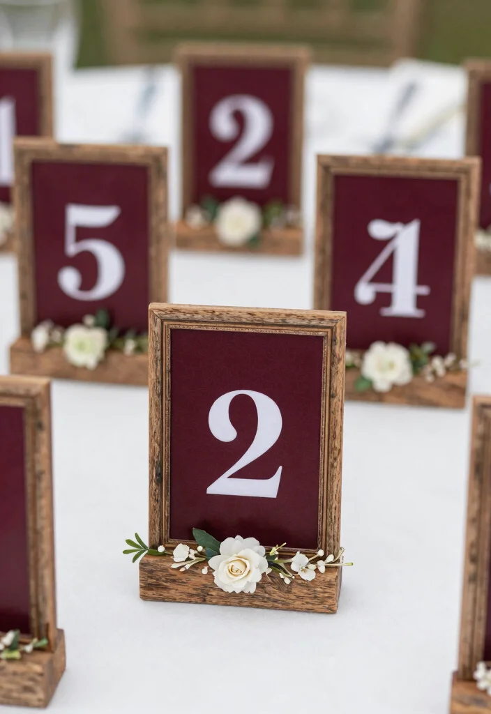 16 Wedding Decorations Burgundy Ideas With Rich Romance - 12. Burgundy Table Numbers 1