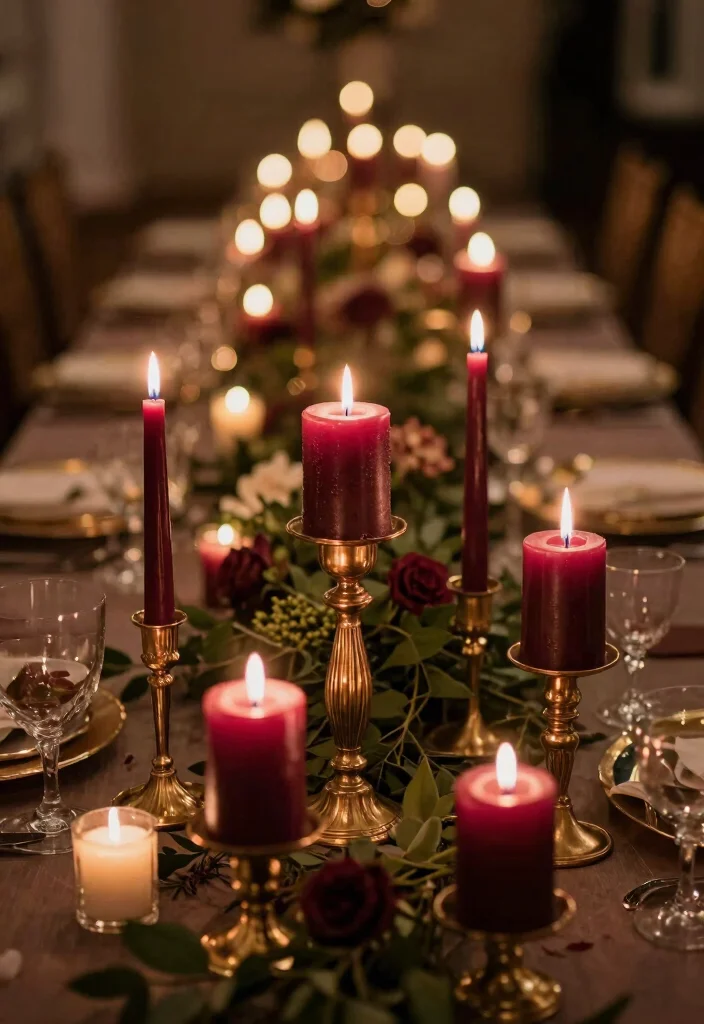 16 Wedding Decorations Burgundy Ideas With Rich Romance - 4. Burgundy Candlelight Ambiance 1