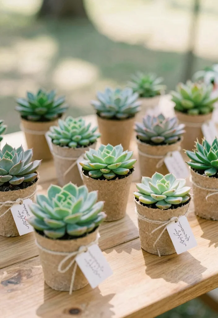 16 Wedding Favor Table Ideas That Look Stunning - 1. Mini Potted Plants 1