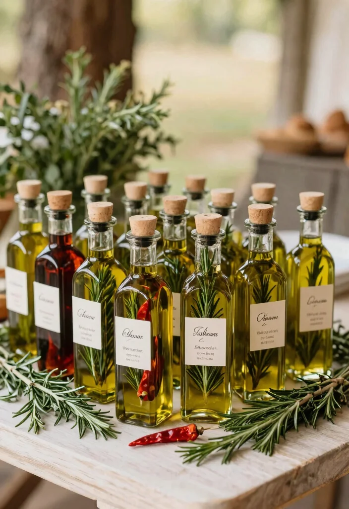 16 Wedding Favor Table Ideas That Look Stunning - 10. Infused Olive Oil 1