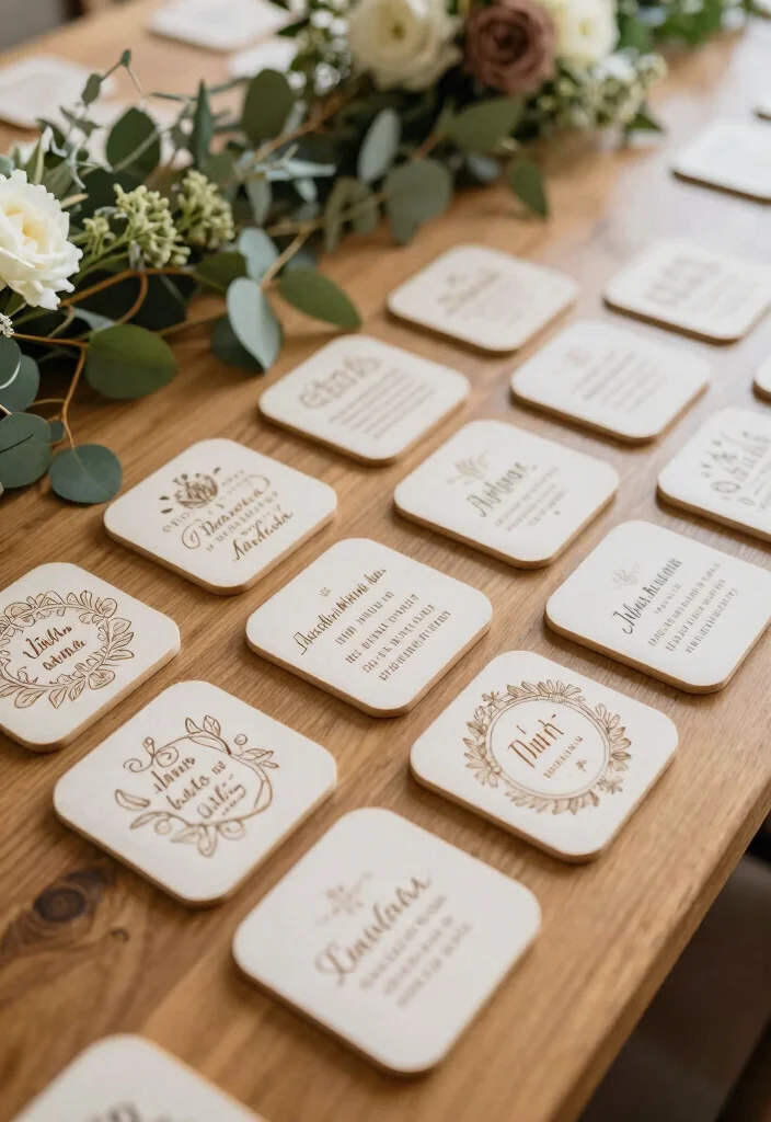 16 Wedding Favor Table Ideas That Look Stunning - 12. Personalised Coasters 1
