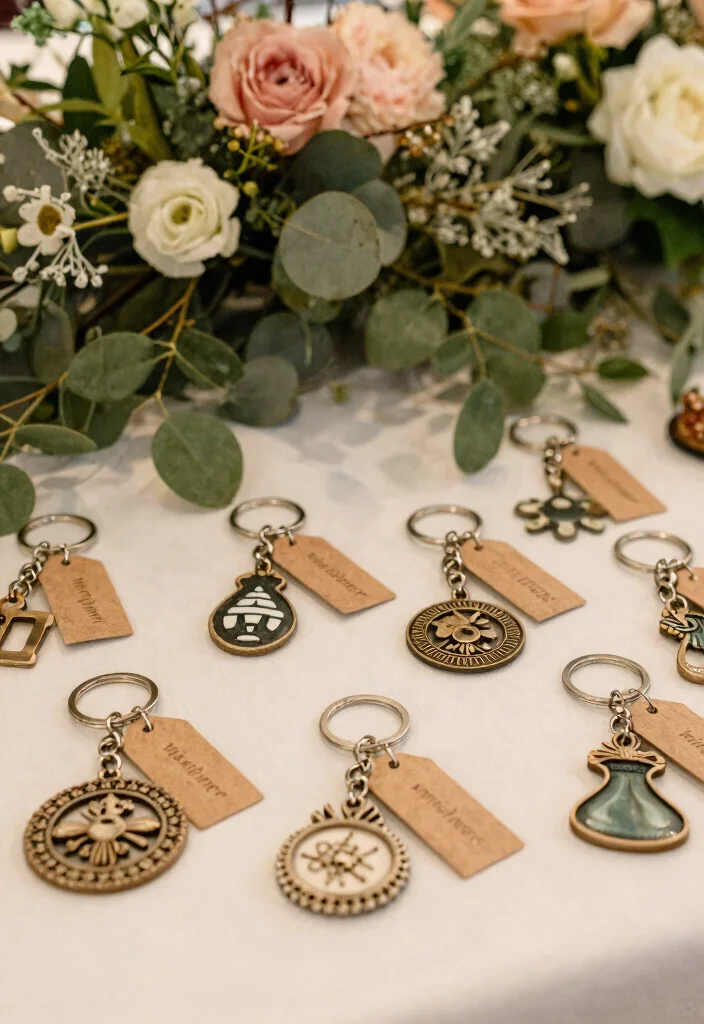 16 Wedding Favor Table Ideas That Look Stunning - 13. Vintage-Inspired Keychains 1