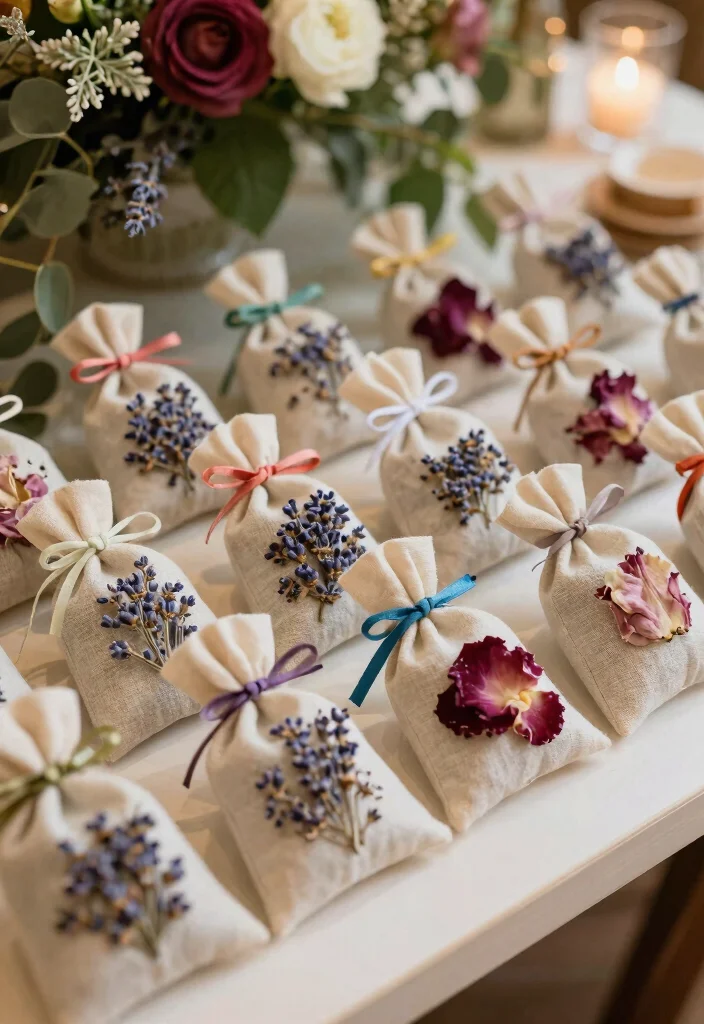 16 Wedding Favor Table Ideas That Look Stunning - 14. Scented Sachets 1