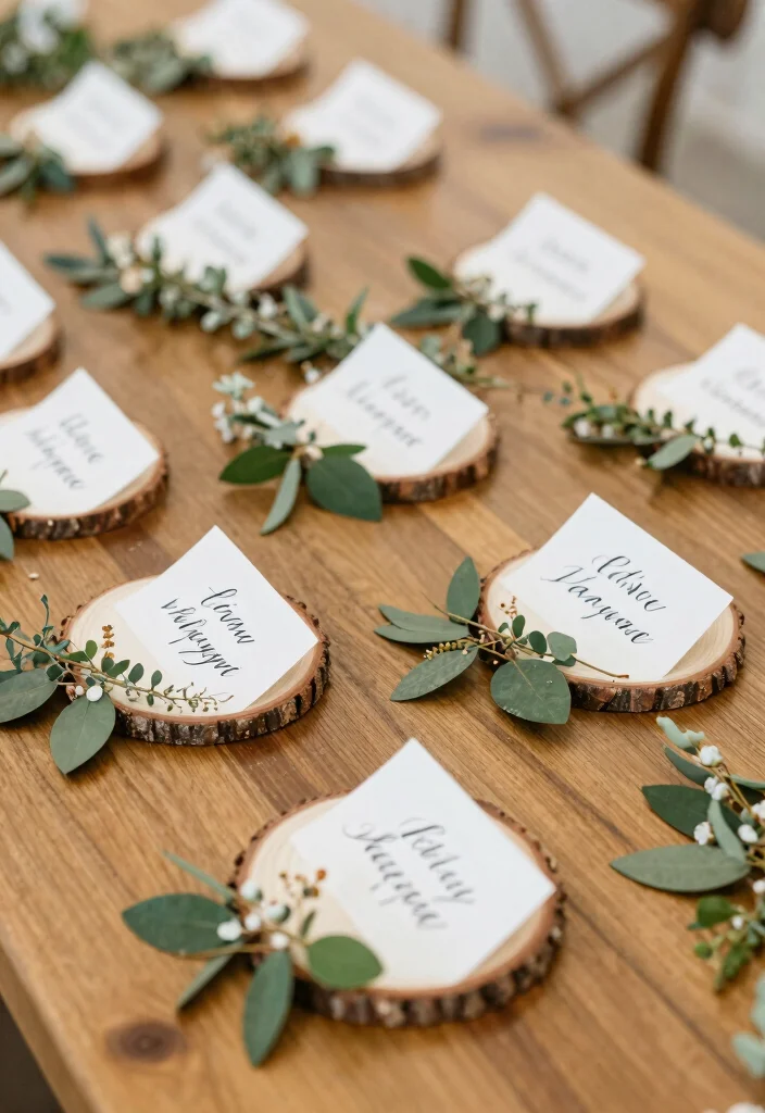 16 Wedding Favor Table Ideas That Look Stunning - 16. Nature-Inspired Place Cards 1
