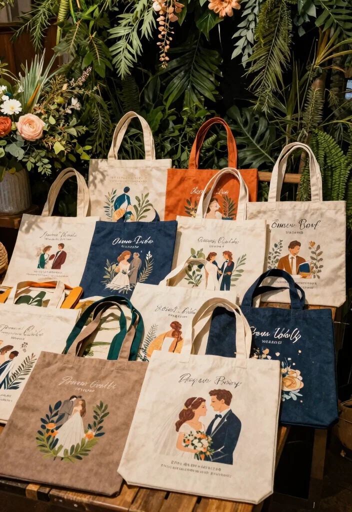 16 Wedding Favor Table Ideas That Look Stunning - 6. Reusable Tote Bags 1
