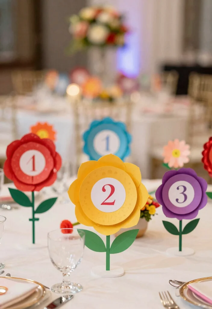 16 Wedding Table Numbers 2026 Trending Ideas That Feel Creative - 14. Paper Flower Table Numbers 1