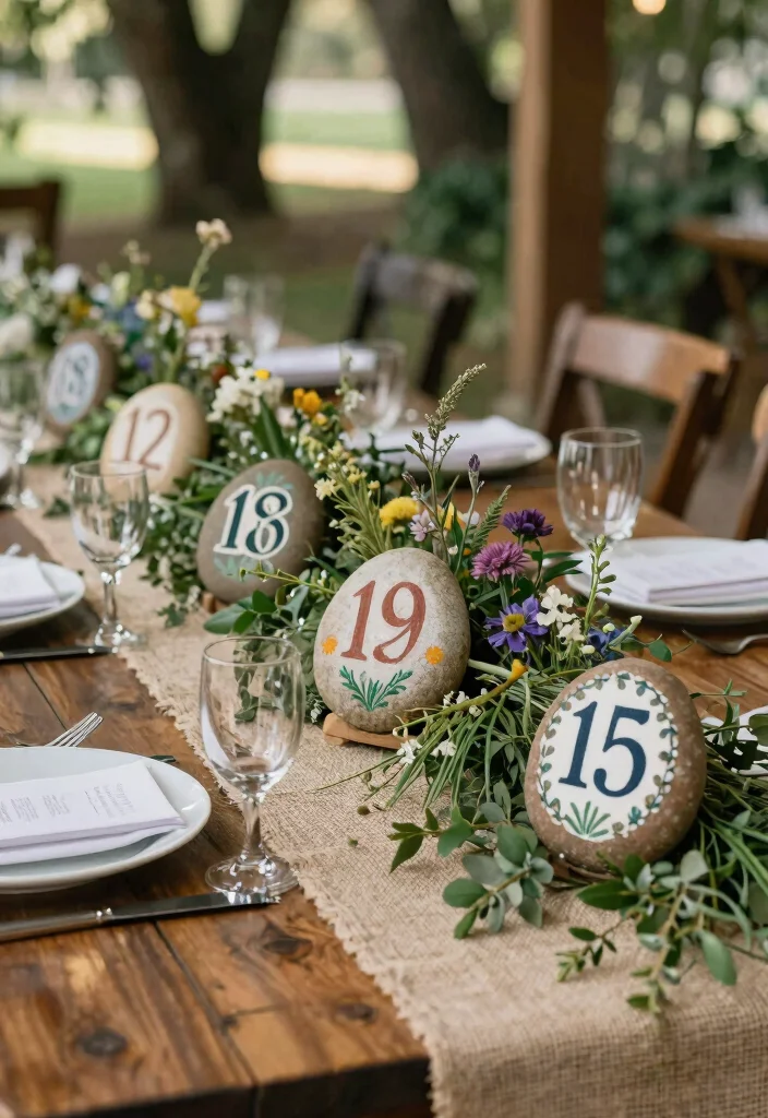 16 Wedding Table Numbers 2026 Trending Ideas That Feel Creative - 5. Painted Rocks Table Numbers 1